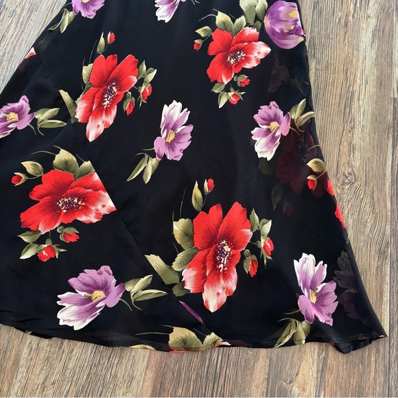 Mosaic S/S Dress Size 14 Black Purple Red Floral Sequins Sheer Overlay Long Maxi - Picture 11 of 14